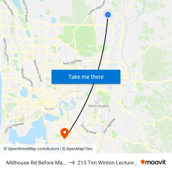 Millhouse Rd Before Mana Lane to 213 Tim Winton Lecture Theatre map