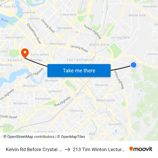 Kelvin Rd Before Crystal Brook Rd to 213 Tim Winton Lecture Theatre map