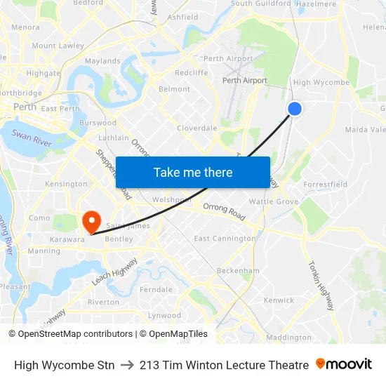 High Wycombe Stn to 213 Tim Winton Lecture Theatre map