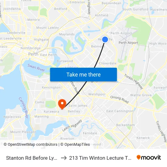 Stanton Rd Before Lyall St to 213 Tim Winton Lecture Theatre map