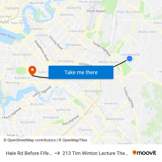 Hale Rd Before Fife St to 213 Tim Winton Lecture Theatre map
