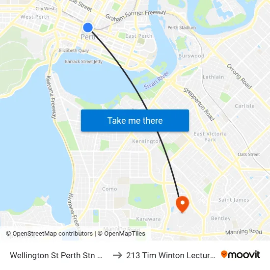 Wellington St Perth Stn Westbound to 213 Tim Winton Lecture Theatre map