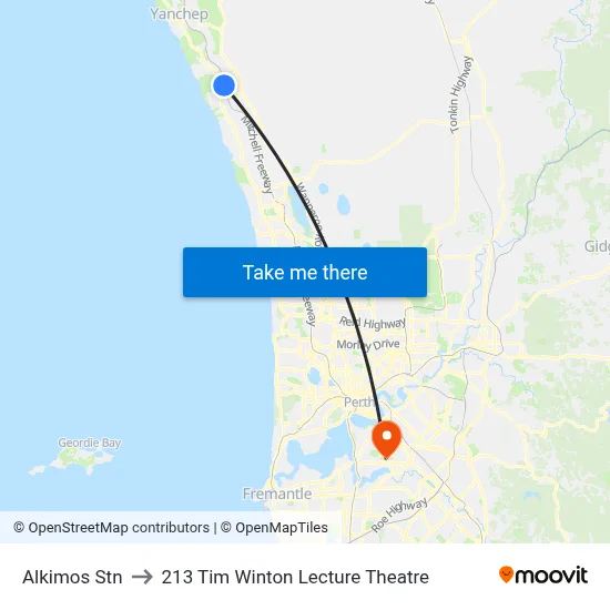 Alkimos Stn to 213 Tim Winton Lecture Theatre map