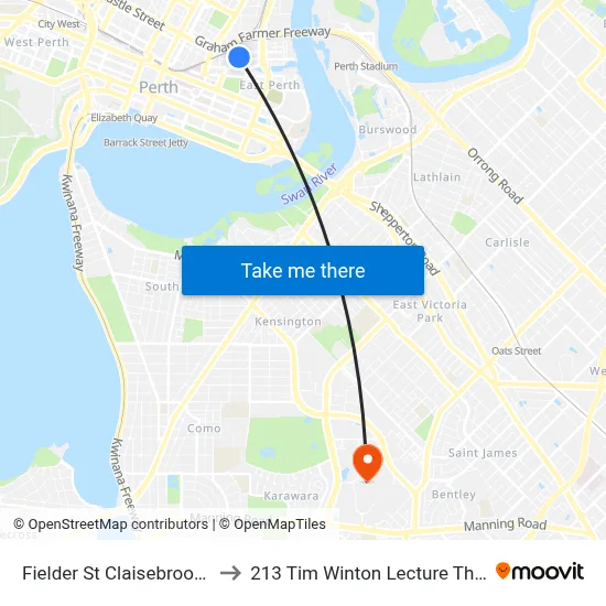 Fielder St Claisebrook Stn to 213 Tim Winton Lecture Theatre map