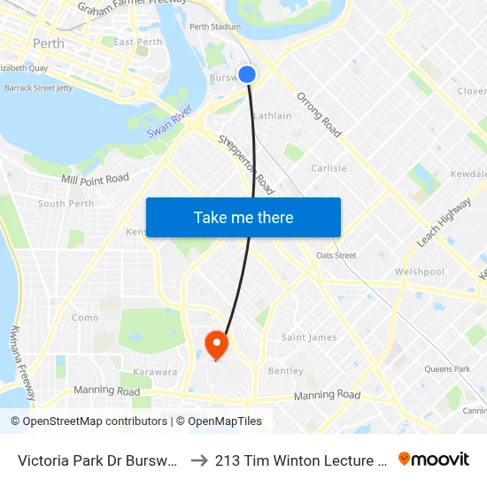 Victoria Park Dr Burswood Stn to 213 Tim Winton Lecture Theatre map