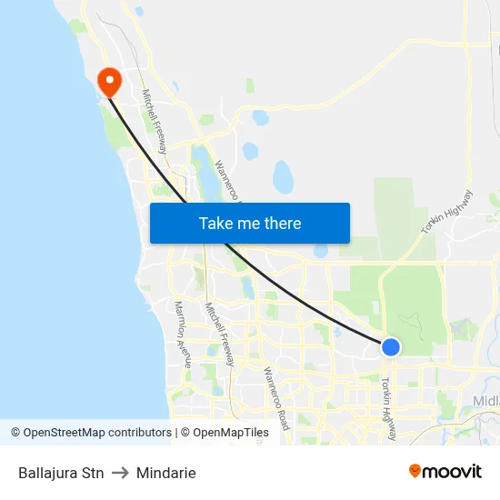 Ballajura Stn to Mindarie map