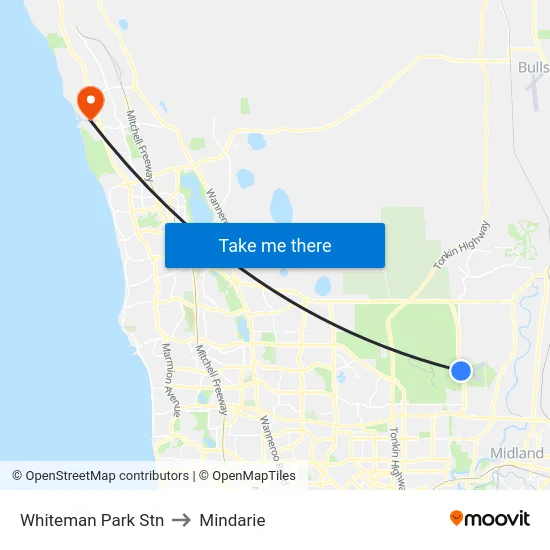 Whiteman Park Stn to Mindarie map