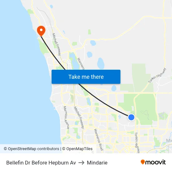 Bellefin Dr Before Hepburn Av to Mindarie map