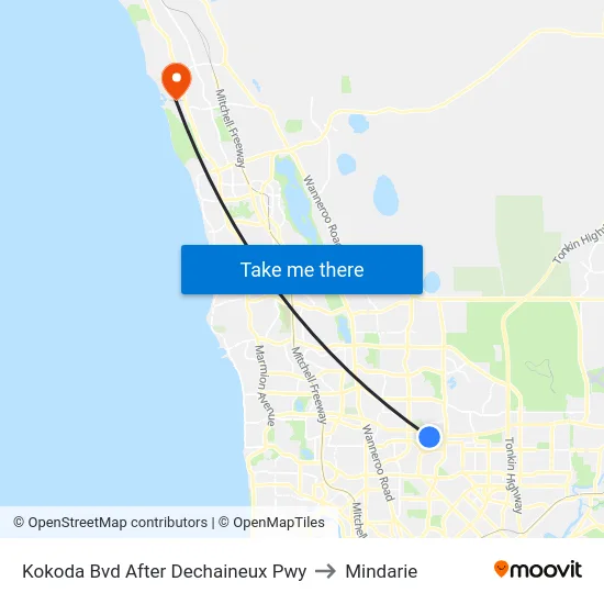Kokoda Bvd After Dechaineux Pwy to Mindarie map