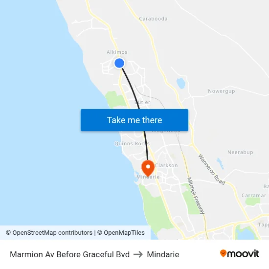Marmion Av Before Graceful Bvd to Mindarie map