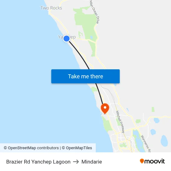 Brazier Rd Yanchep Lagoon to Mindarie map