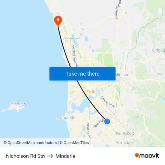 Nicholson Rd Stn to Mindarie map