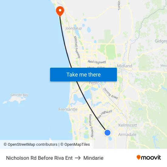 Nicholson Rd Before Riva Ent to Mindarie map