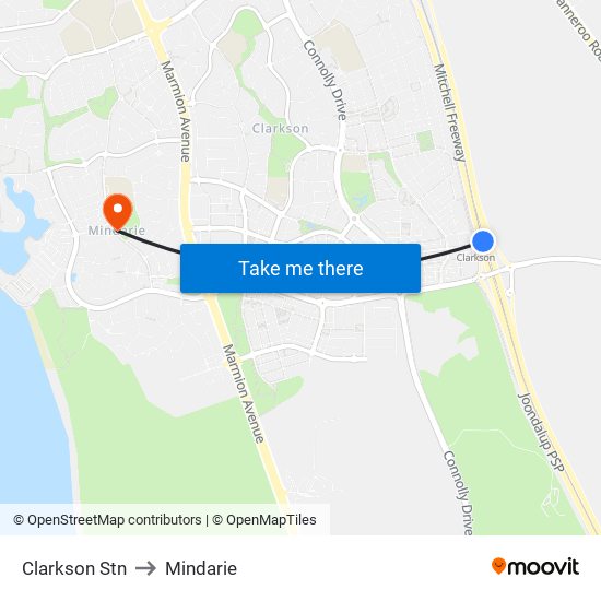 Clarkson Stn to Mindarie map