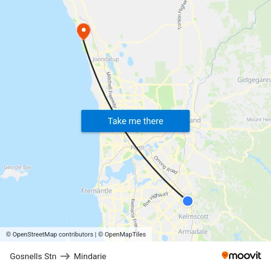 Gosnells Stn to Mindarie map