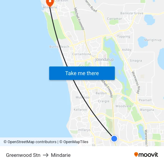 Greenwood Stn to Mindarie map