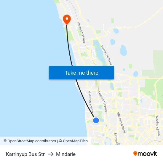 Karrinyup Bus Stn to Mindarie map