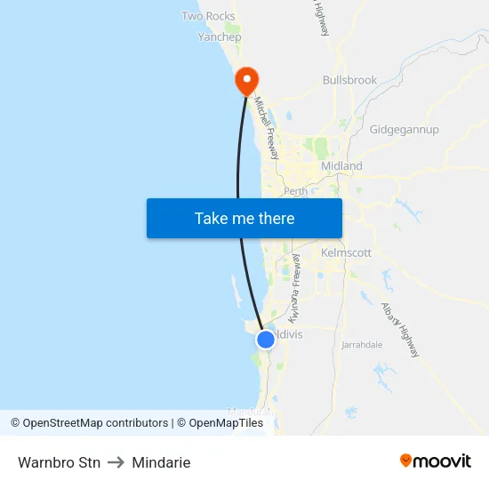 Warnbro Stn to Mindarie map
