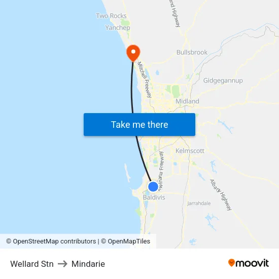Wellard Stn to Mindarie map