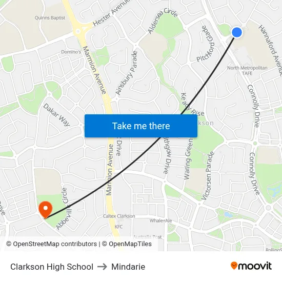 Clarkson High School to Mindarie map