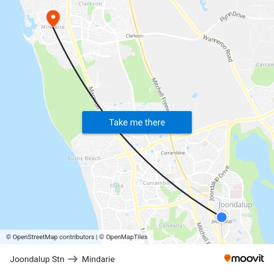 Joondalup Stn to Mindarie map