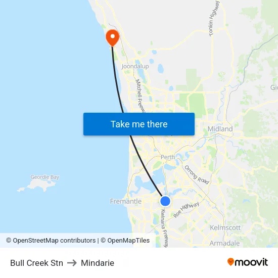 Bull Creek Stn to Mindarie map