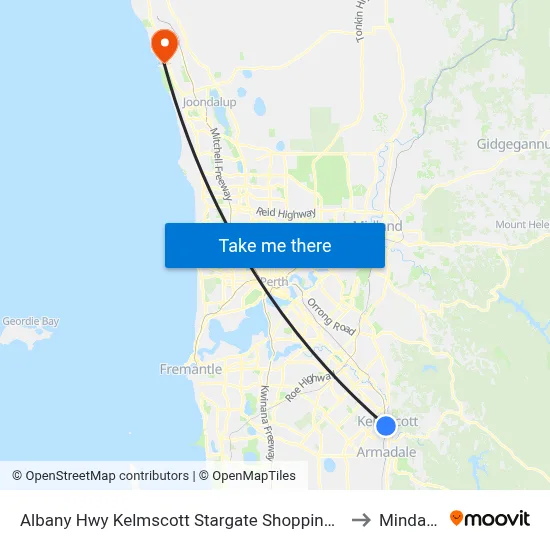Albany Hwy Kelmscott Stargate Shopping Ctr to Mindarie map