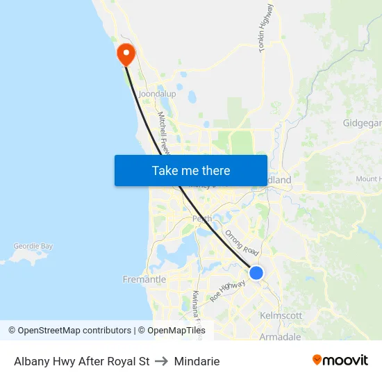 Albany Hwy After Royal St to Mindarie map