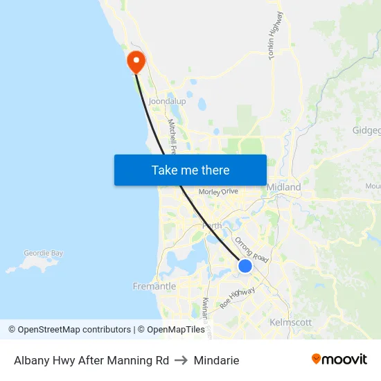 Albany Hwy After Manning Rd to Mindarie map