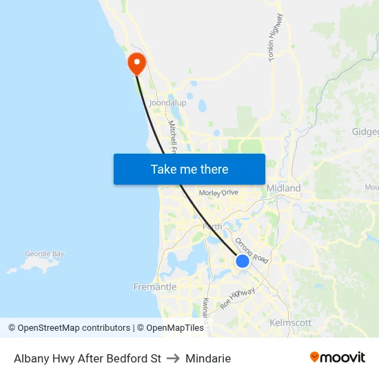 Albany Hwy After Bedford St to Mindarie map