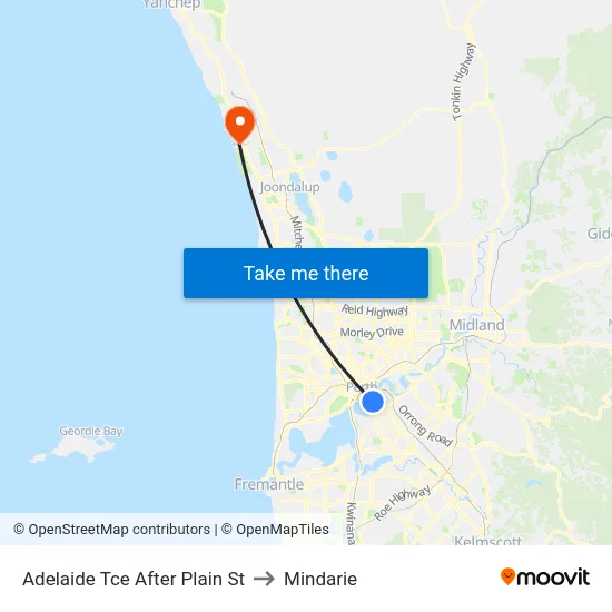 Adelaide Tce After Plain St to Mindarie map