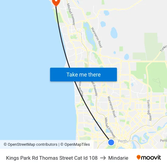 Kings Park Rd Thomas Street Cat Id 108 to Mindarie map