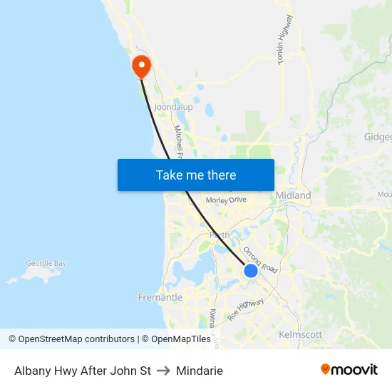 Albany Hwy After John St to Mindarie map