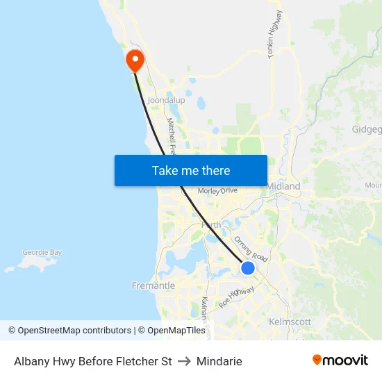 Albany Hwy Before Fletcher St to Mindarie map