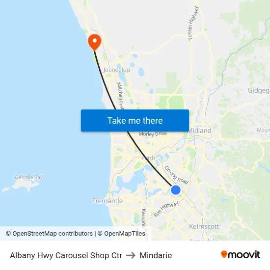 Albany Hwy Carousel Shop Ctr to Mindarie map