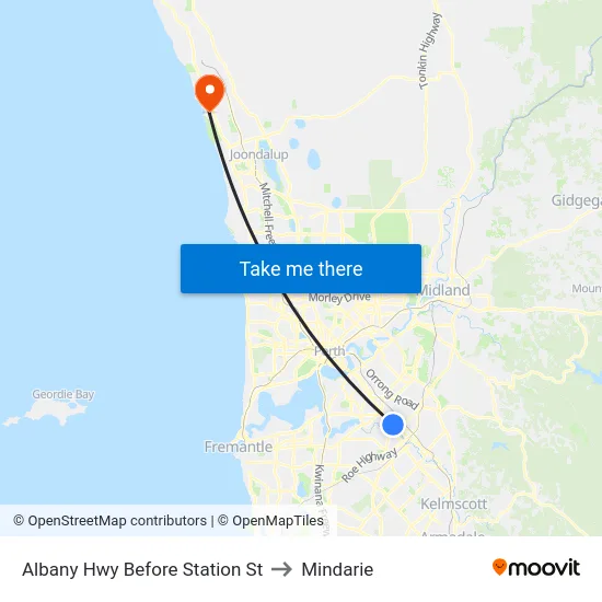 Albany Hwy Before Station St to Mindarie map