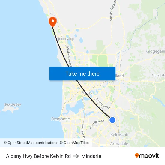Albany Hwy Before Kelvin Rd to Mindarie map