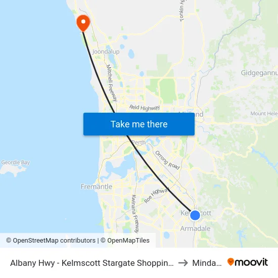 Albany Hwy - Kelmscott Stargate Shopping Ctr to Mindarie map