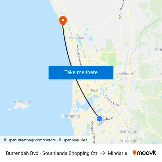 Burrendah Bvd - Southlands Shopping Ctr to Mindarie map