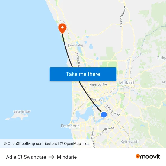 Adie Ct Swancare to Mindarie map