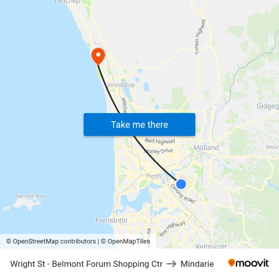 Wright St - Belmont Forum Shopping Ctr to Mindarie map