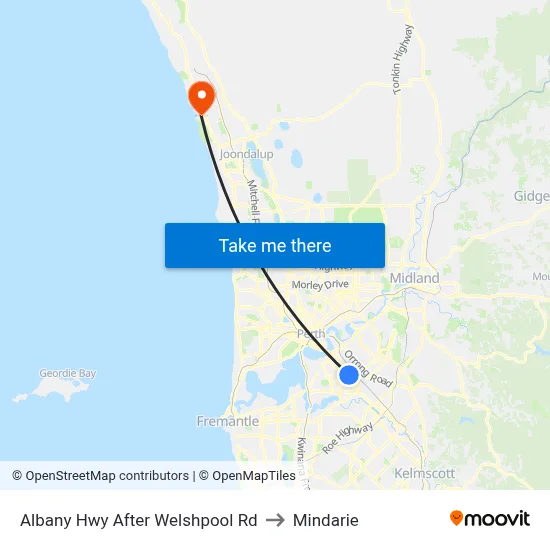 Albany Hwy After Welshpool Rd to Mindarie map