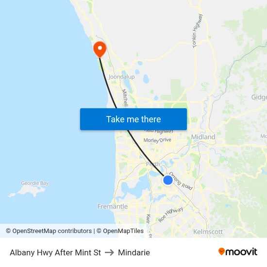Albany Hwy After Mint St to Mindarie map