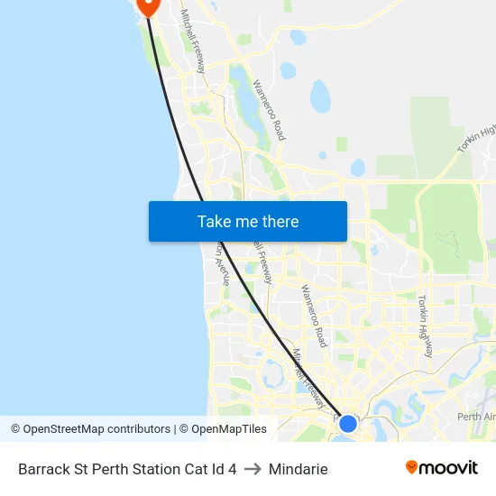 Barrack St Perth Station Cat Id 4 to Mindarie map