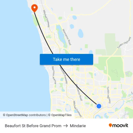 Beaufort St Before Grand Prom to Mindarie map