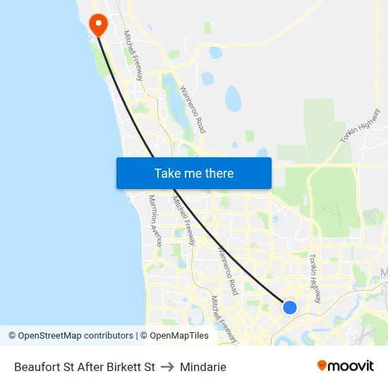 Beaufort St After Birkett St to Mindarie map