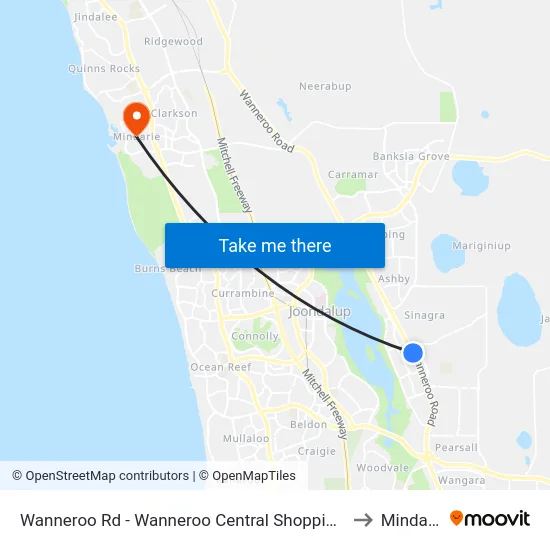 Wanneroo Rd - Wanneroo Central Shopping Ctr to Mindarie map