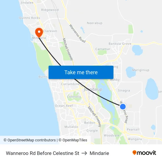 Wanneroo Rd Before Celestine St to Mindarie map