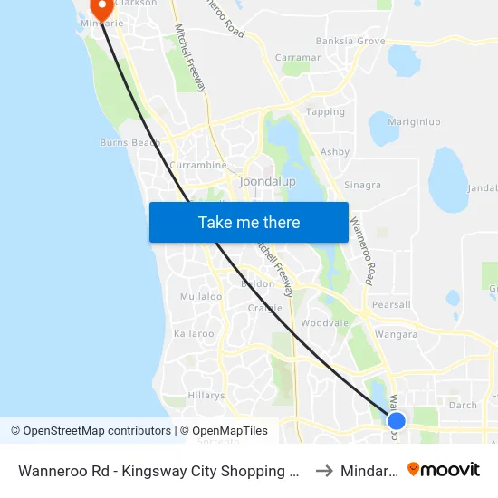 Wanneroo Rd - Kingsway City Shopping Ctr to Mindarie map