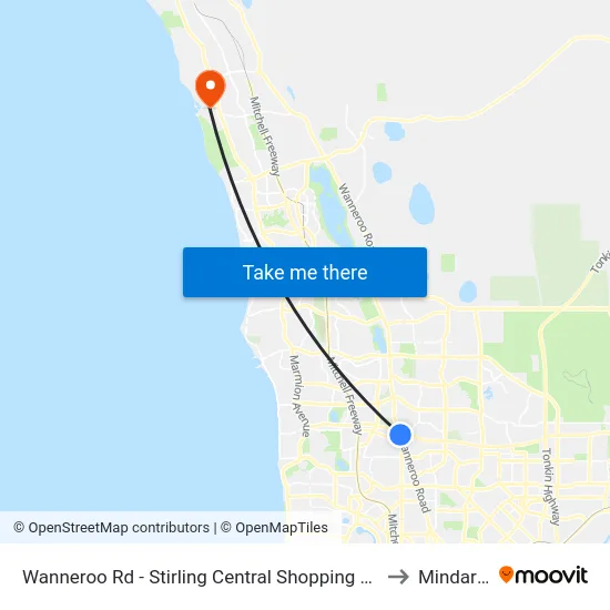 Wanneroo Rd - Stirling Central Shopping Ctr to Mindarie map